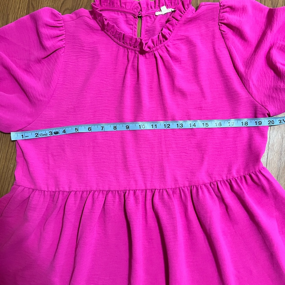 Jodifl Vibrant Pink Ruffle Collared Babydoll Peasant Blouse Womens Size Medium - Picture 11 of 12
